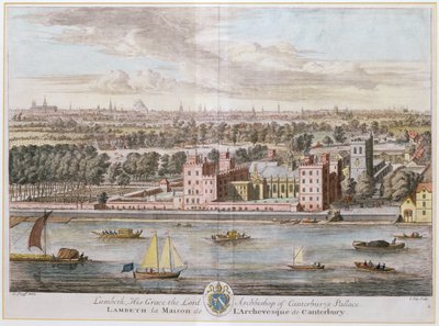 Palácio de Lambeth, sede do Arcebispo de Cantuária, gravado por Johannes Kip (c.1652-1722) de Leonard Knyff